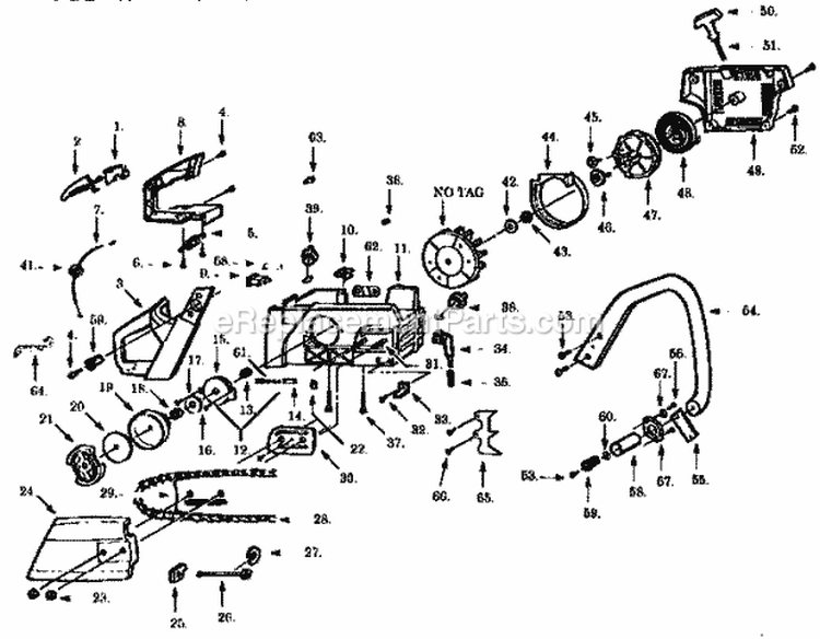 Main Frame Diagram and Parts List for 358356240  Craftsman Chainsaw