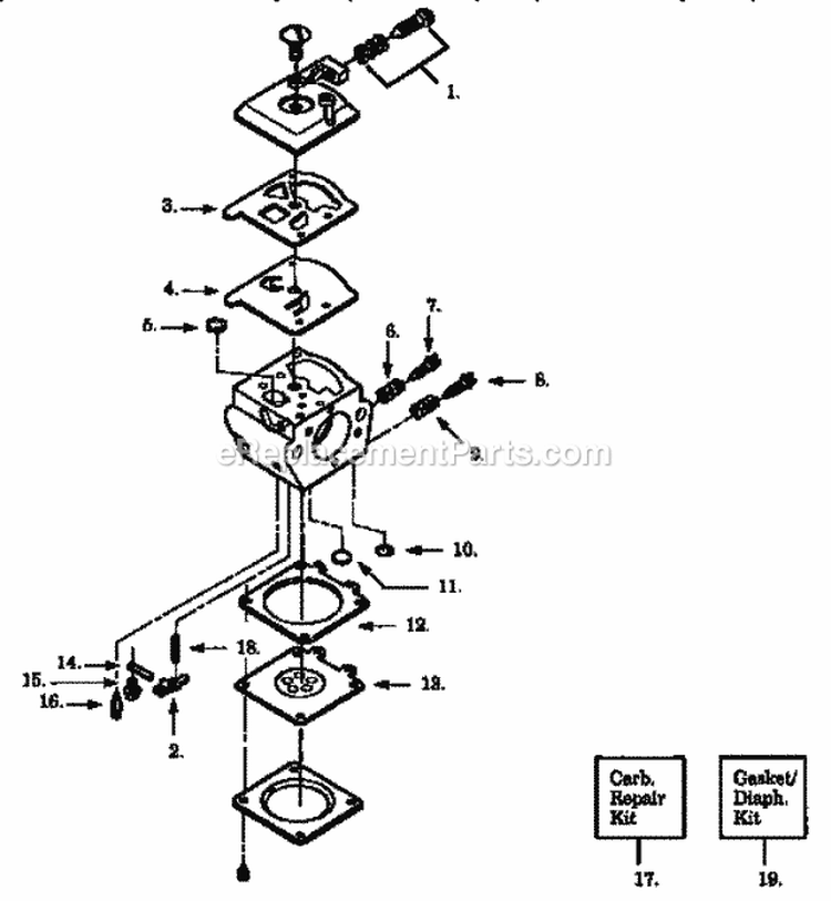 Carburetor Diagram and Parts List for 358356242  Craftsman Chainsaw