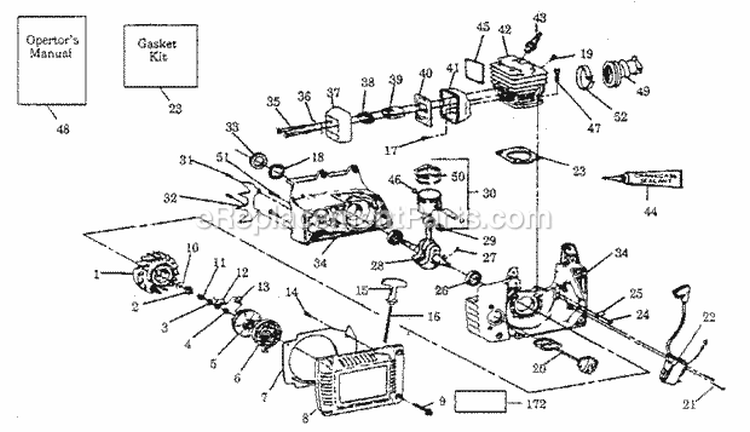 Cylinder Assembly Diagram and Parts List for 358356280  Craftsman Chainsaw