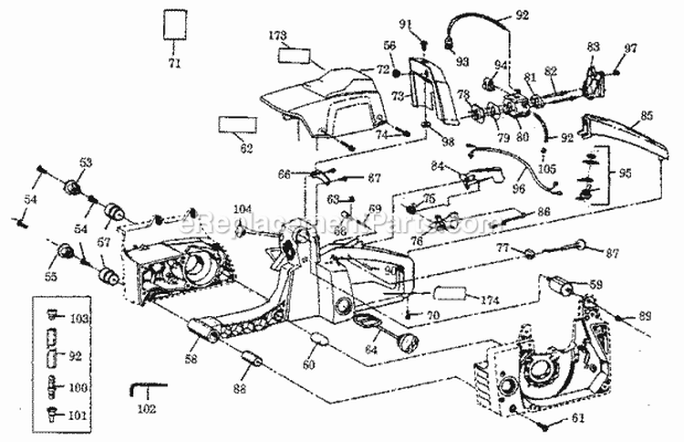 Main Frame Diagram and Parts List for 358356280  Craftsman Chainsaw