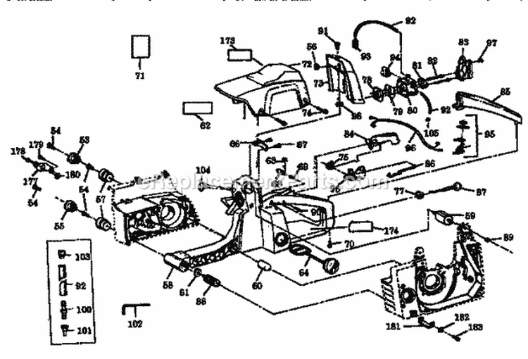 Main Frame Diagram and Parts List for 358356332  Craftsman Chainsaw