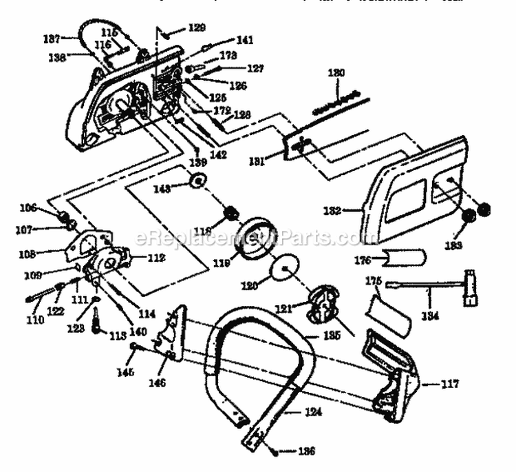 Handle Assembly Diagram and Parts List for 358356332  Craftsman Chainsaw