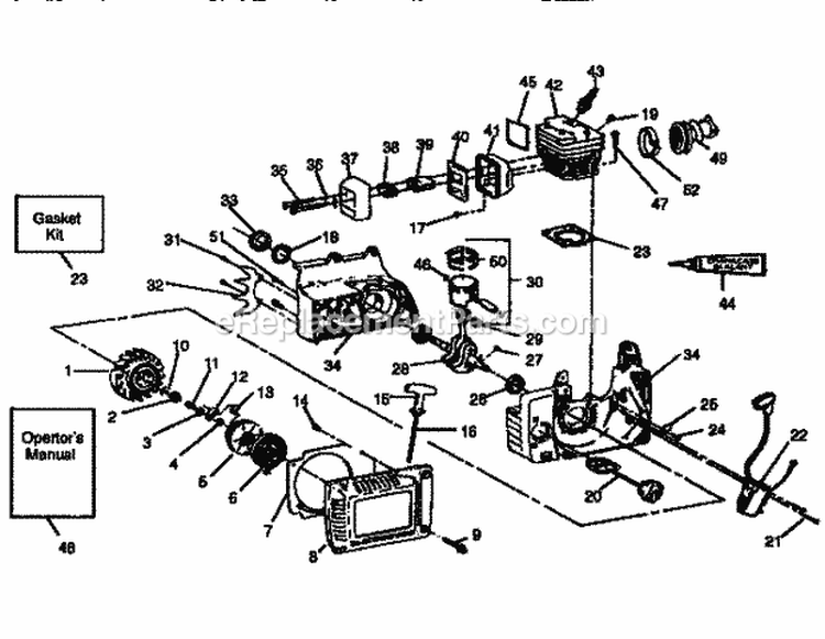 Cylinder Assembly Diagram and Parts List for 358356333  Craftsman Chainsaw
