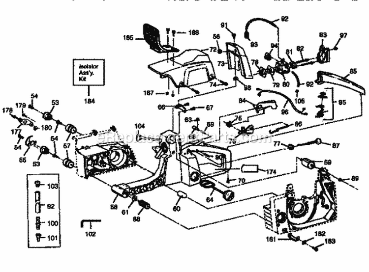 Main Frame Diagram and Parts List for 358356333  Craftsman Chainsaw