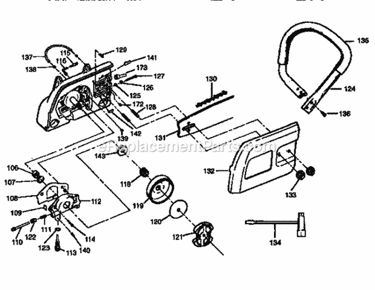 Handle Assembly Diagram and Parts List for 358356333  Craftsman Chainsaw