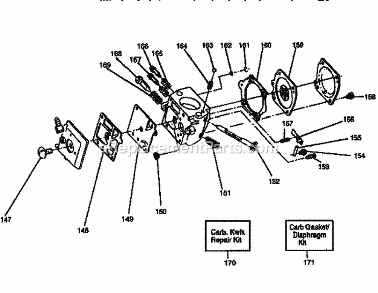 Carburetor Diagram and Parts List for 358356333  Craftsman Chainsaw