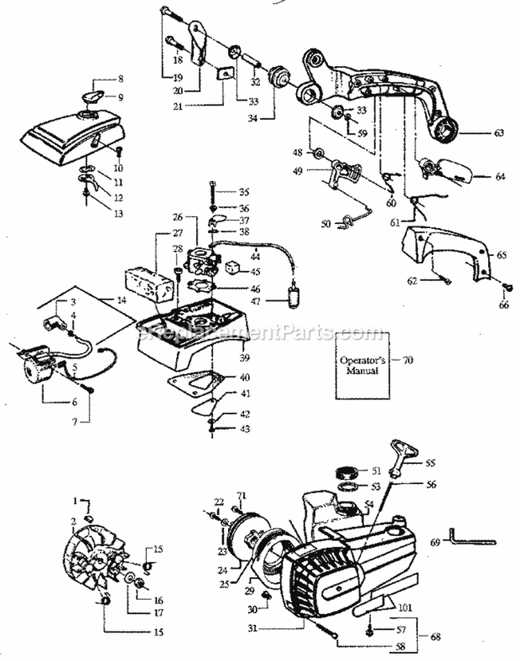 Flywheel Assembly Diagram and Parts List for 358357230  Craftsman Chainsaw