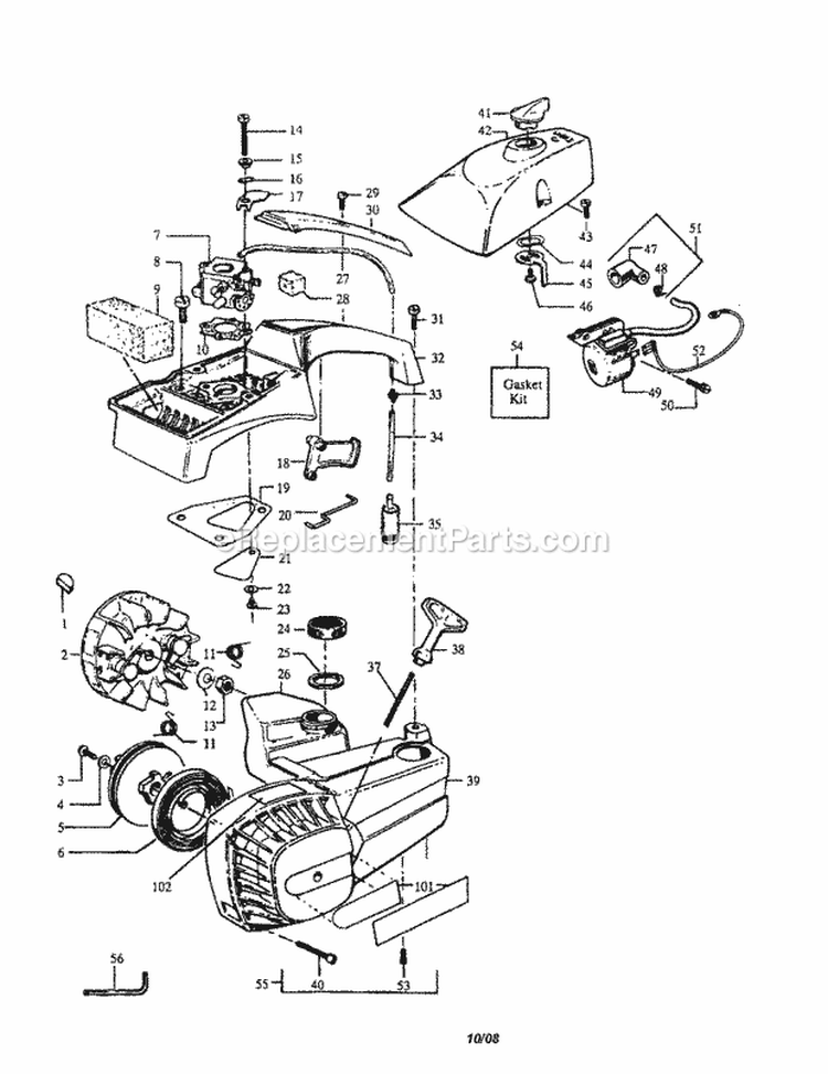 Handle / Flywheel / Housing Diagram and Parts List for 358357361  Craftsman Chainsaw