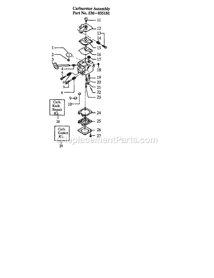 Carburetor Diagram and Parts List for 358357361  Craftsman Chainsaw