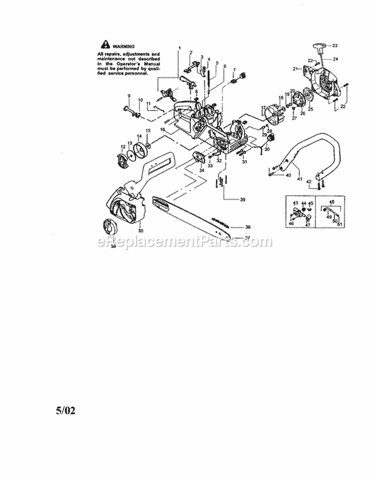 Chassis / Bar / Chain Diagram and Parts List for 358360101  Craftsman Chainsaw
