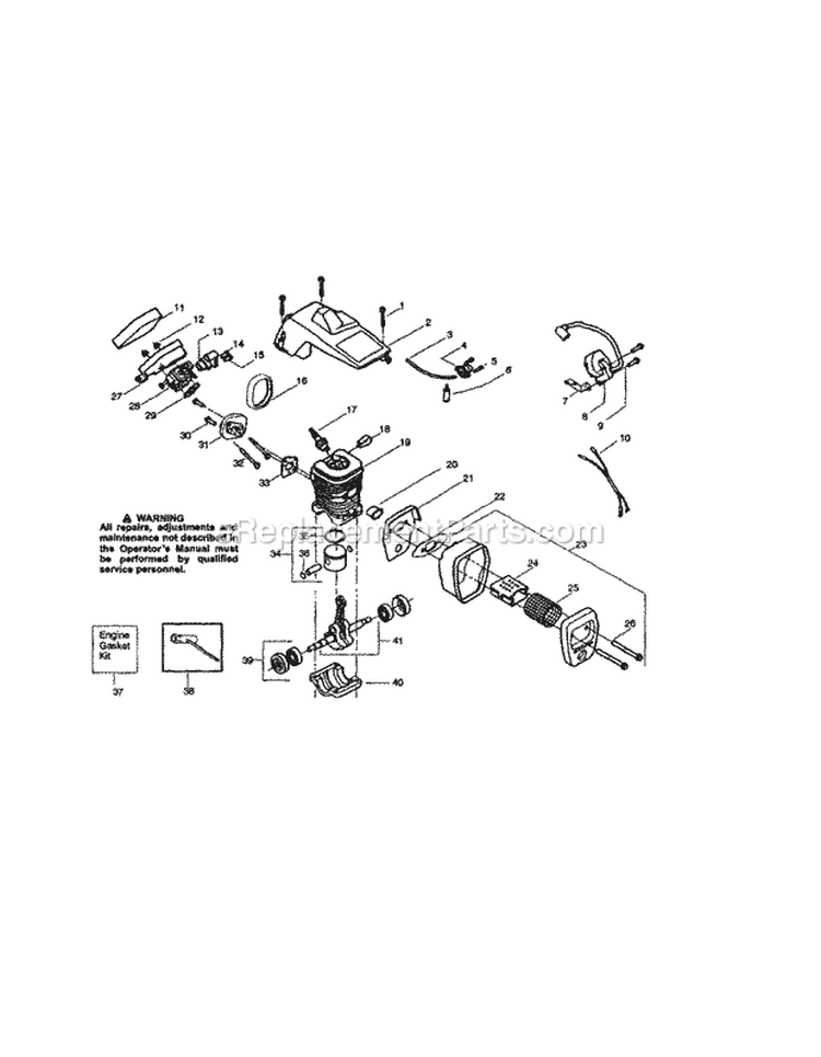 Cylinder / Muffler Diagram and Parts List for 358360120  Craftsman Chainsaw