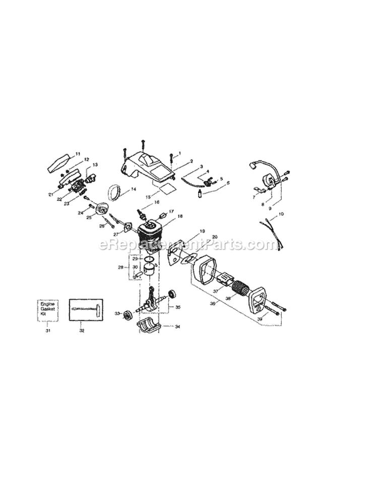 Cylinder / Shield / Crankshaft Diagram and Parts List for 358360131  Craftsman Chainsaw