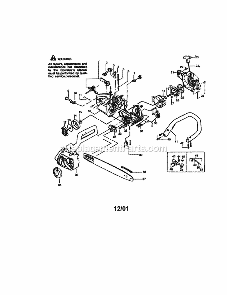 Flywheel / Chassis Diagram and Parts List for 358360150  Craftsman Chainsaw