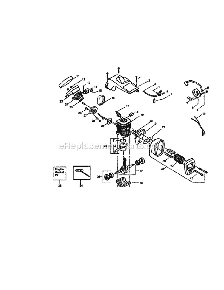Crankcase Diagram and Parts List for 358360150  Craftsman Chainsaw
