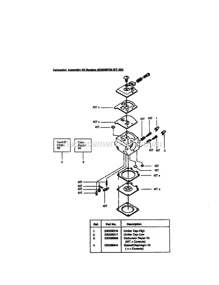 Carburetor Diagram and Parts List for 358360150  Craftsman Chainsaw