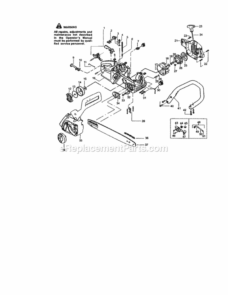 Chassis / Bar / Chain Diagram and Parts List for 358360151  Craftsman Chainsaw