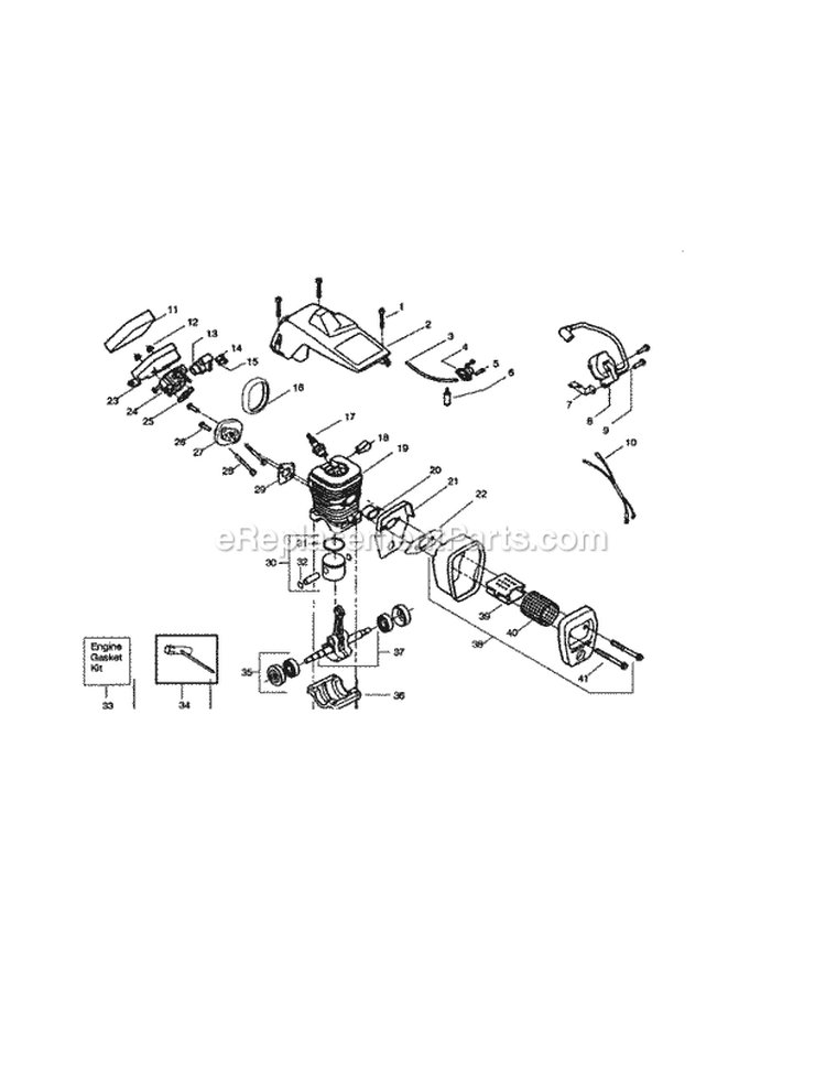 Cylinder / Crankcase / Crankshaft Diagram and Parts List for 358360170  Craftsman Chainsaw