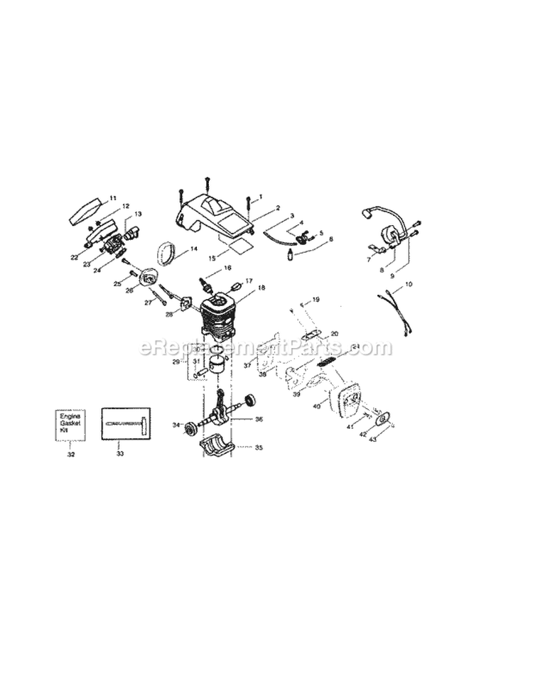 Cylinder / Shield-Cylinder Diagram and Parts List for 358360260  Craftsman Chainsaw