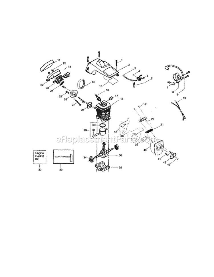Shield / Cylinder / Crankshaft Diagram and Parts List for 358360260  Craftsman Chainsaw