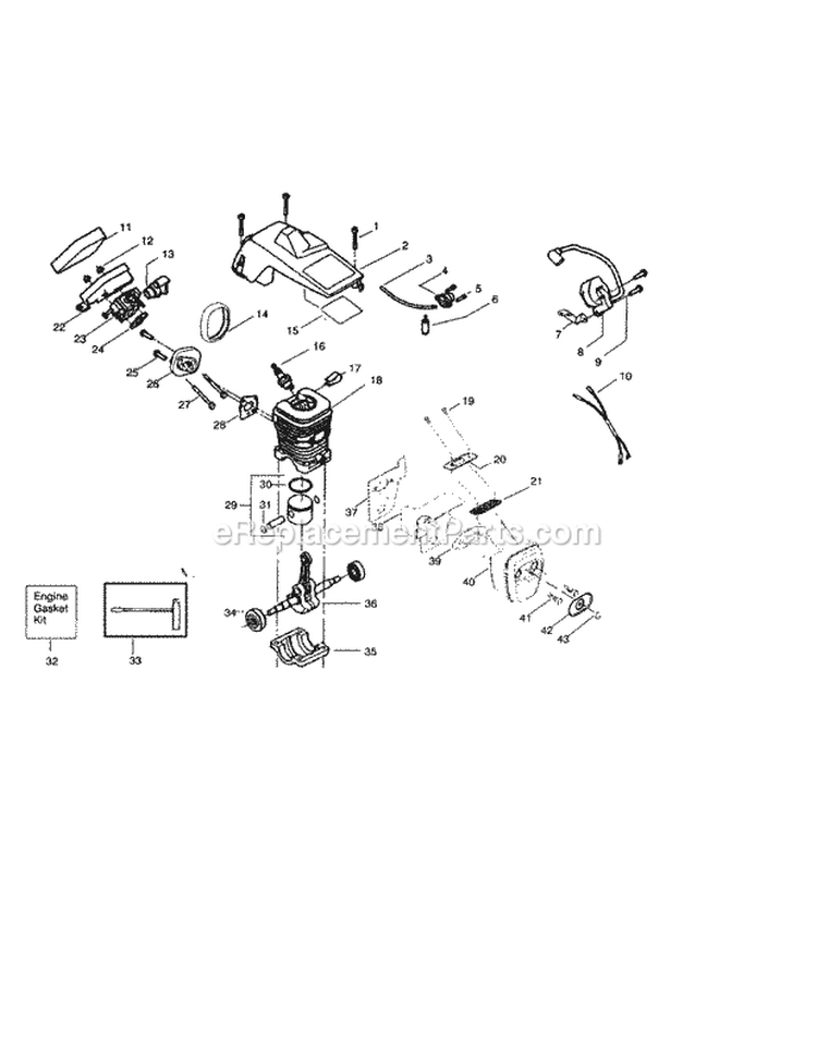 Cylinder / Cylinder-Shield Diagram and Parts List for 358360280  Craftsman Chainsaw