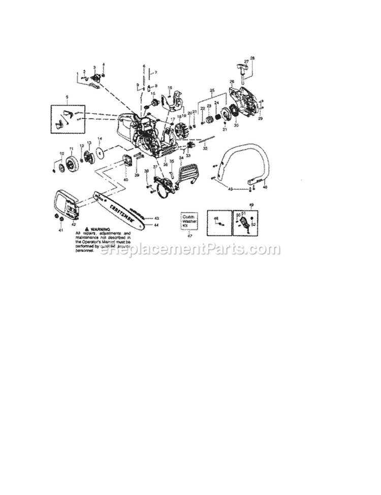 Chain / Bar / Handle / Housing Diagram and Parts List for 358360360  Craftsman Chainsaw