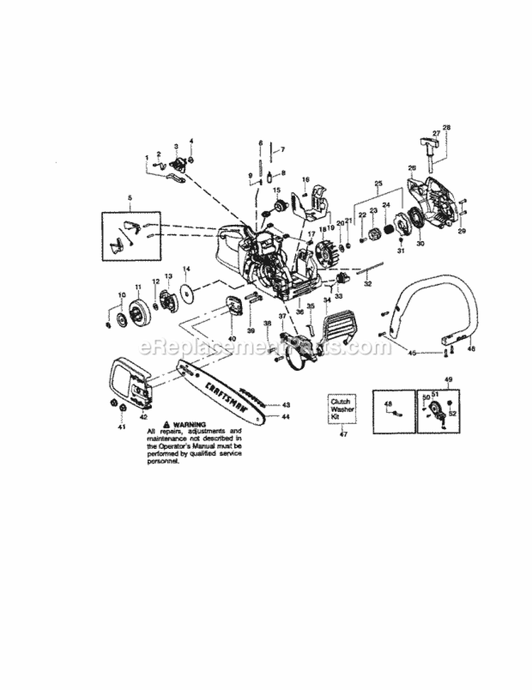 Chassis / Bar / Chain Diagram and Parts List for 358360381  Craftsman Chainsaw