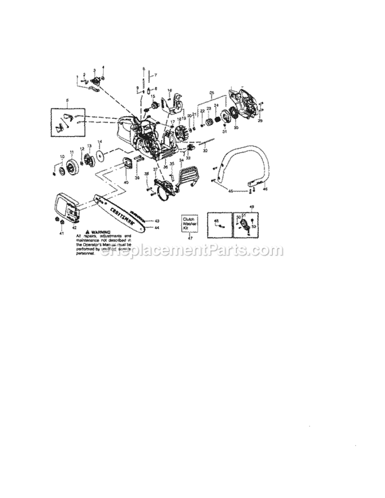 Chain / Bar / Handle / Housing Diagram and Parts List for 358360680  Craftsman Chainsaw