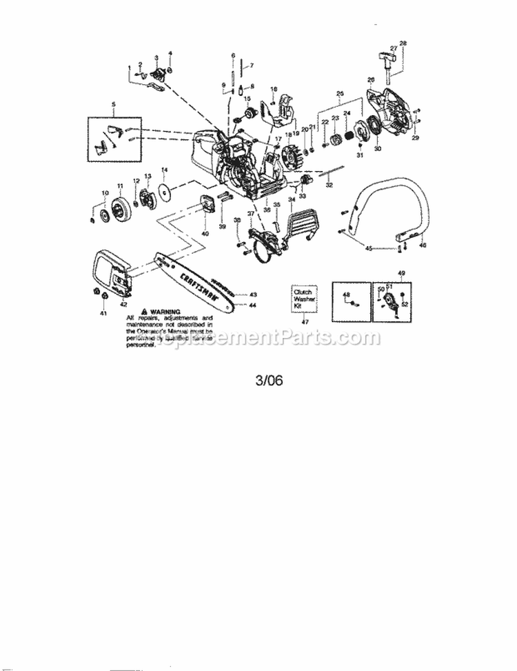 Chassis / Chain / Bar / Handle Diagram and Parts List for 358360681  Craftsman Chainsaw