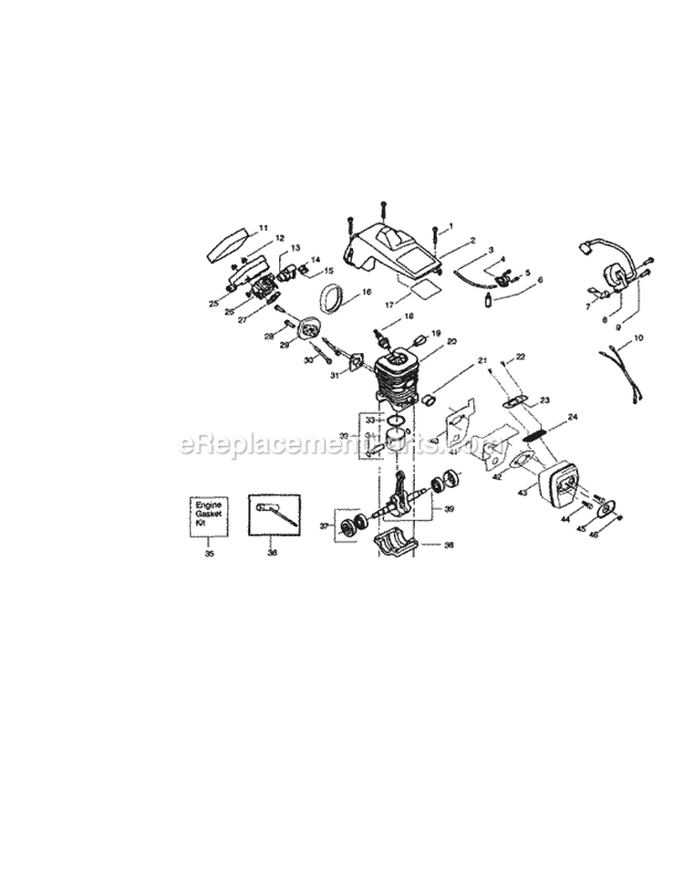 Cylinder / Crankcase / Crankshaft Diagram and Parts List for 358360800  Craftsman Chainsaw
