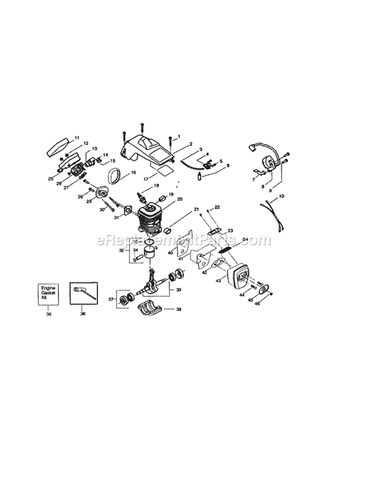 Cylinder / Crankcase / Crankshaft Diagram and Parts List for 358360820  Craftsman Chainsaw