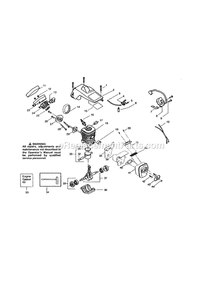 Cylinder / Cylinder-Shield Diagram and Parts List for 358360821  Craftsman Chainsaw