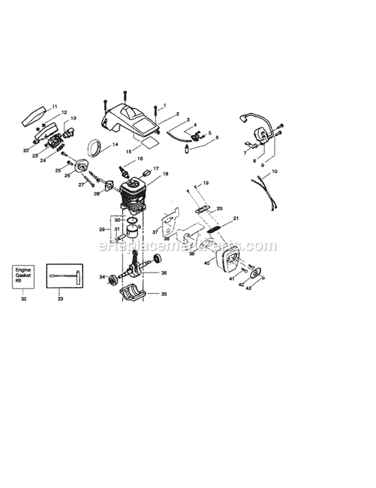 Shield / Cylinder / Crankshaft Diagram and Parts List for 358360831  Craftsman Chainsaw
