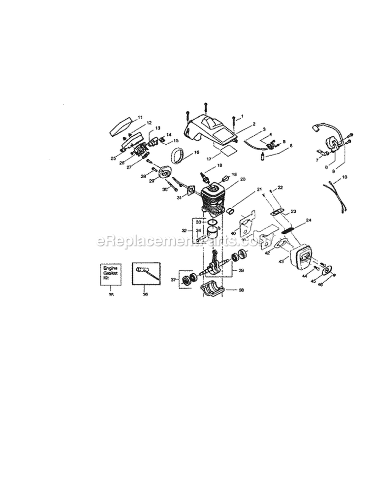 Cylinder / Crankcase / Crankshaft Diagram and Parts List for 358360850  Craftsman Chainsaw