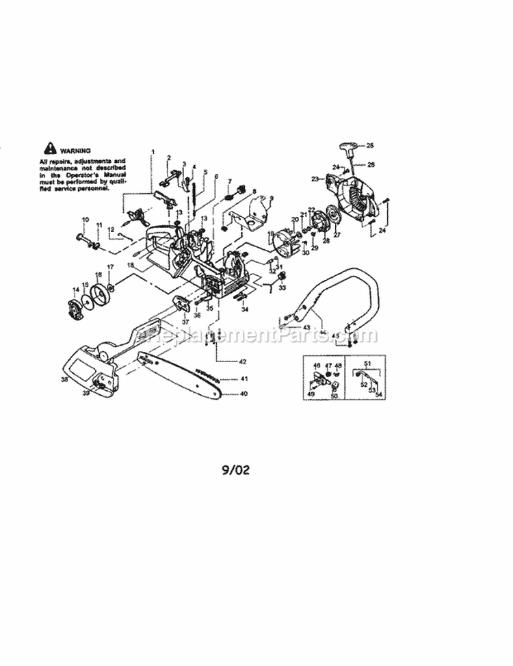 Chassis / Bar / Hanle Diagram and Parts List for 358360870  Craftsman Chainsaw
