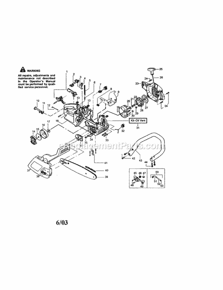 Chassis / Fan Housing Diagram and Parts List for 358360871  Craftsman Chainsaw