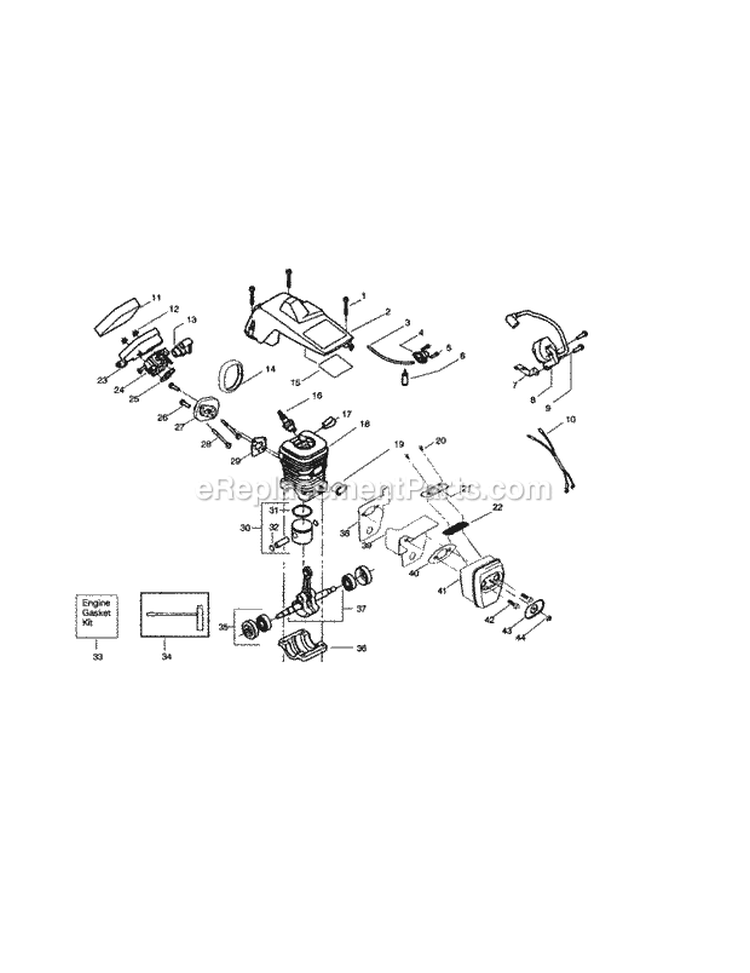 Cylinder / Shield Diagram and Parts List for 358360871  Craftsman Chainsaw