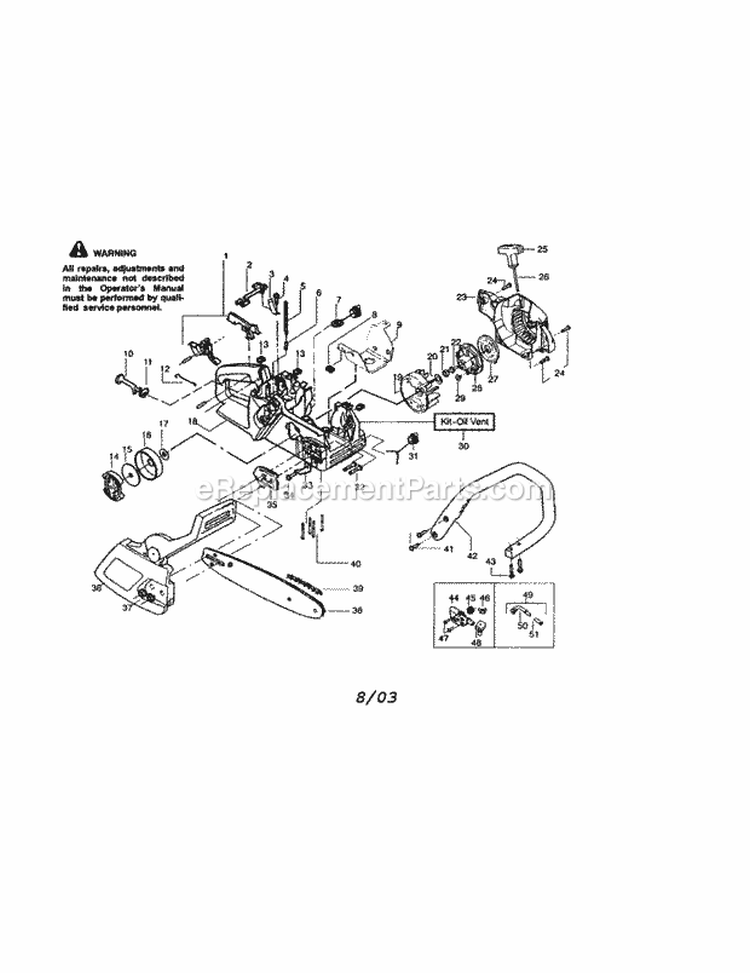 Housing / Chain / Bar / Handle Diagram and Parts List for 358360880  Craftsman Chainsaw