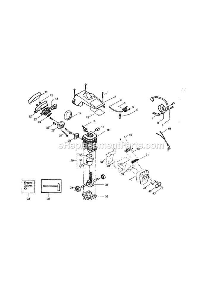 Cylinder / Shield / Carburetor Diagram and Parts List for 358360880  Craftsman Chainsaw