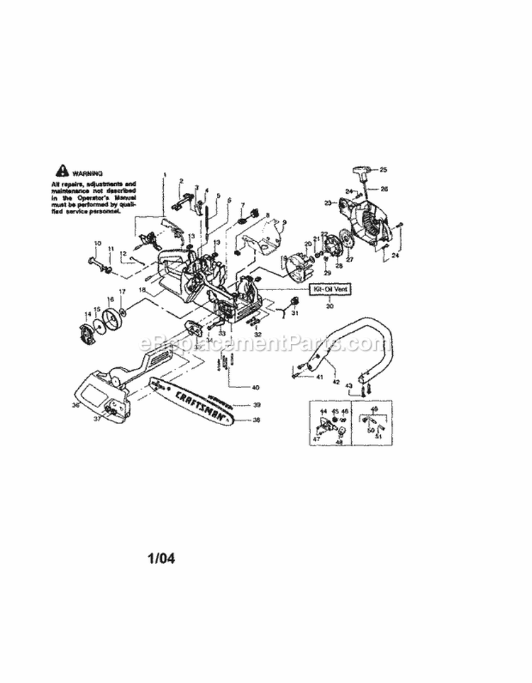 Housing / Chain / Bar / Chassis Diagram and Parts List for 358360881  Craftsman Chainsaw