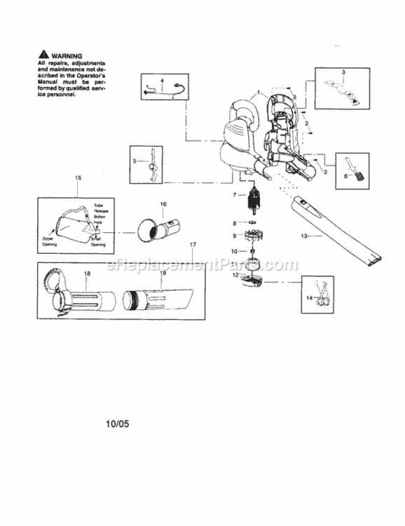 Page A Diagram and Parts List for 358748240  Craftsman Leaf Blower / Vacuum
