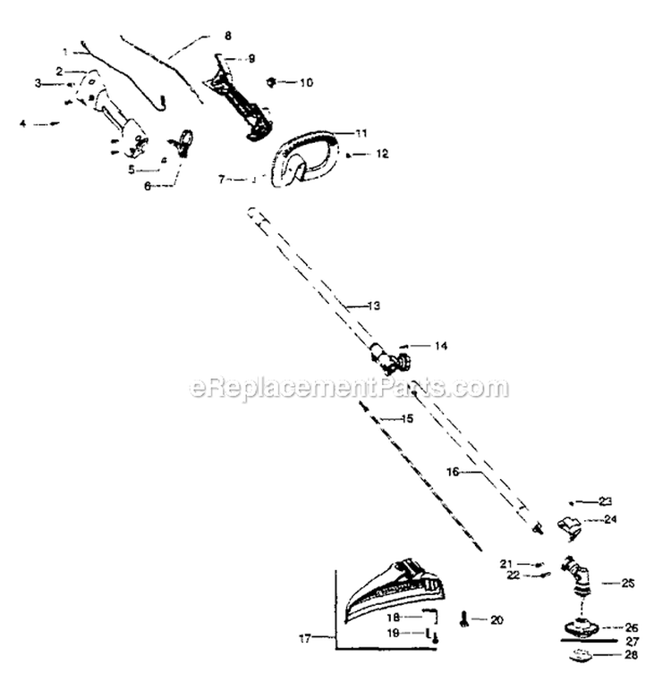 Drive ShaftHandleShield Diagram and Parts List for 358791170  Craftsman Trimmer