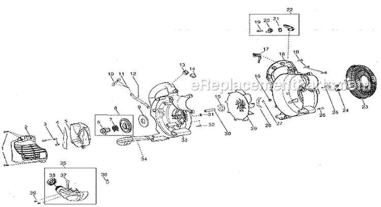 HandleScrollImpeller Diagram and Parts List for 358794600  Craftsman Leaf Blower / Vacuum