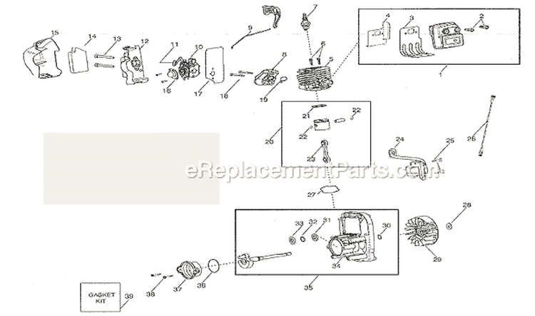 MufflerCrankcaseCrankshaft Diagram and Parts List for 358794600  Craftsman Leaf Blower / Vacuum