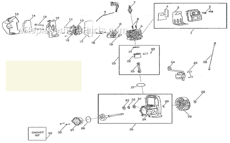 MufflerCrankshaftCrankcase Diagram and Parts List for 358794650  Craftsman Leaf Blower / Vacuum