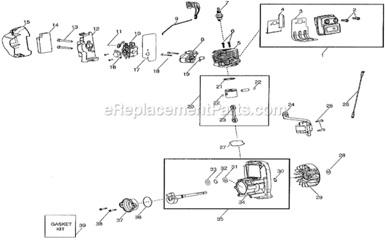 Cylinder Muffler And Crankcase Diagram and Parts List for 358794774  Craftsman Leaf Blower / Vacuum