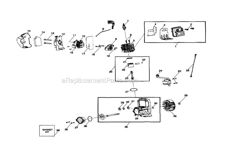 MufflerCylinderCrankcase Diagram and Parts List for 358794780  Craftsman Leaf Blower / Vacuum