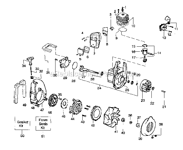 CylinderCrankshaftCrankcase Diagram and Parts List for 358794944  Craftsman Leaf Blower / Vacuum