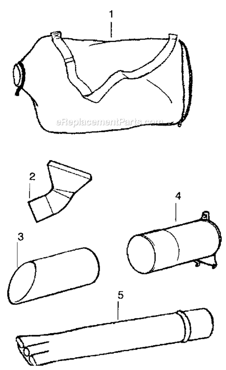 Bag And Tubes Diagram and Parts List for 358794963  Craftsman Leaf Blower / Vacuum