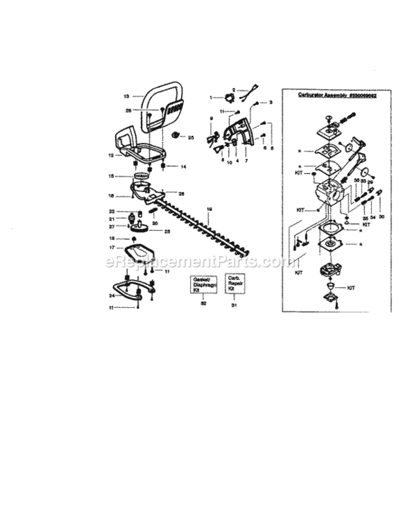 Page B Diagram and Parts List for 358795690  Craftsman Hedge Trimmer
