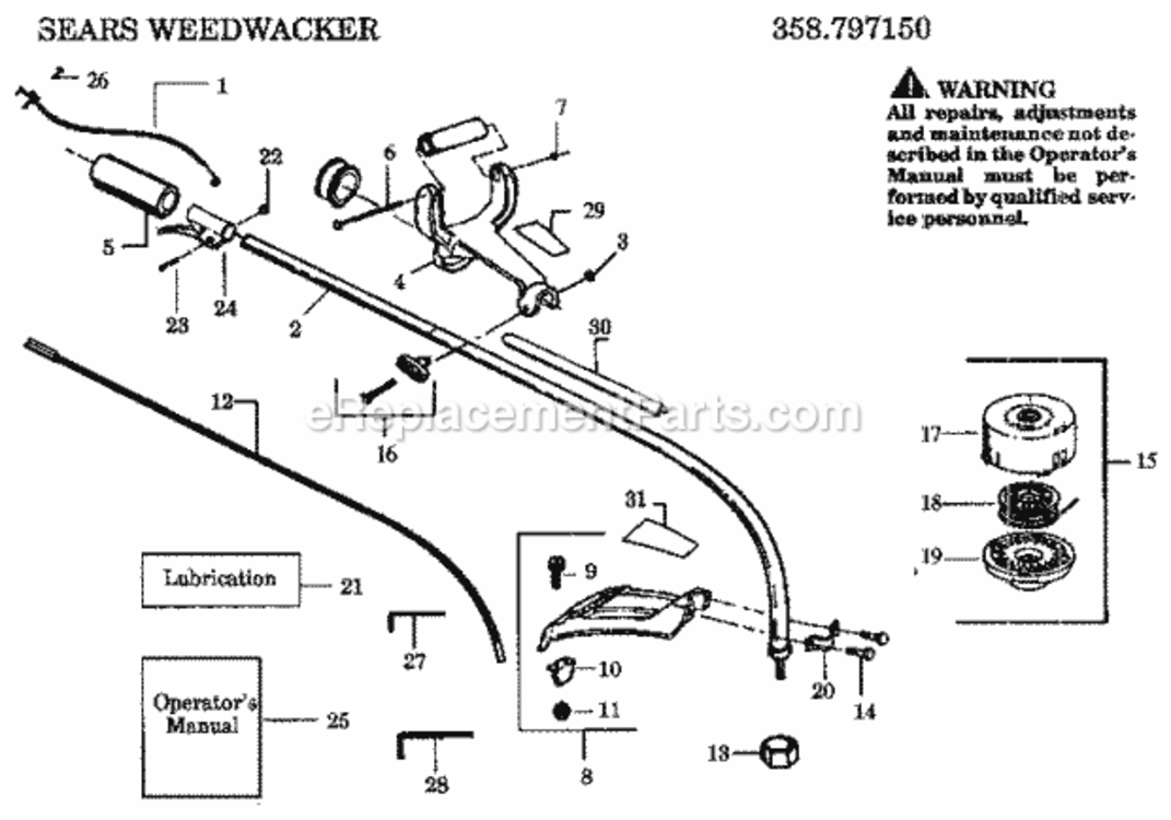 Page A Diagram and Parts List for 358797150  Craftsman Trimmer